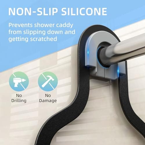 Kadolina Overhead Shower Caddy with Hooks, Black [Patented]