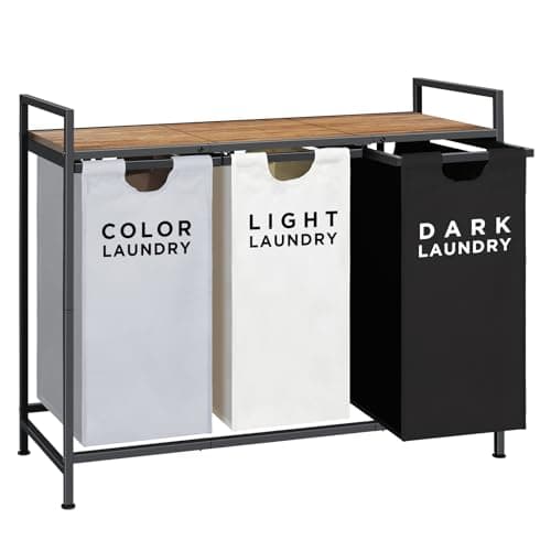 Ollieroo 3-Section Rolling Laundry Sorter with Shelf & Bags