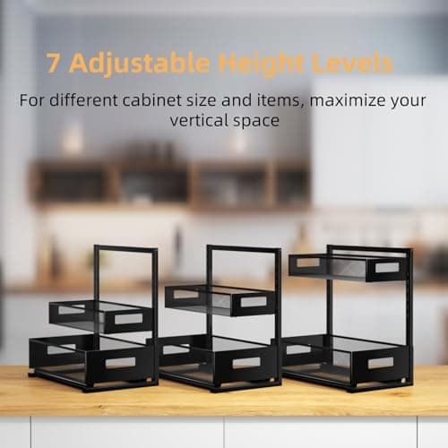 2-Tier Metal Under Sink Organizer, Slide Out Cabinet Storage, Black