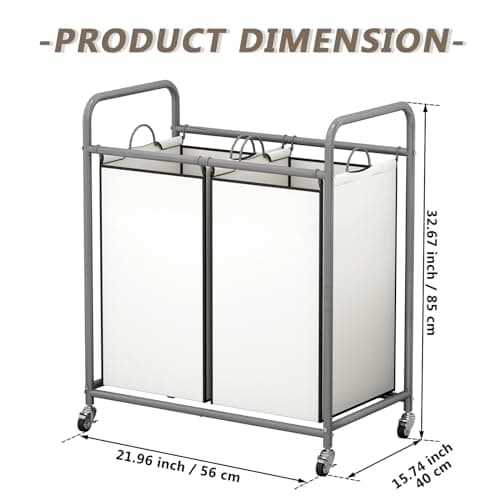 2-Bag Laundry Sorter Cart with Rolling Bags for Clothes Storage in Beige