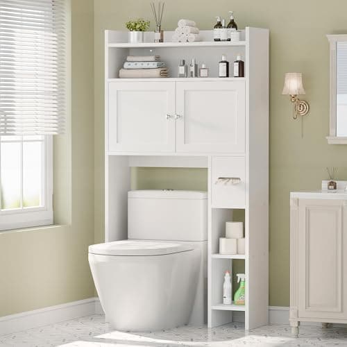 MU Over-Toilet Storage Cabinet with Doors, 32" White Bathroom Organizer