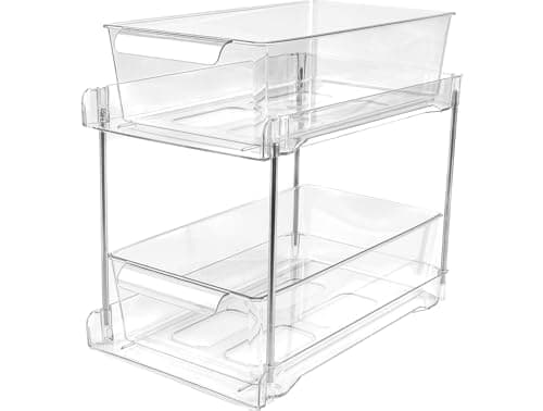 4Pack Clear Under Sink Bathroom Storage Organizers with Pull-Out Track for Pantry Cabinets