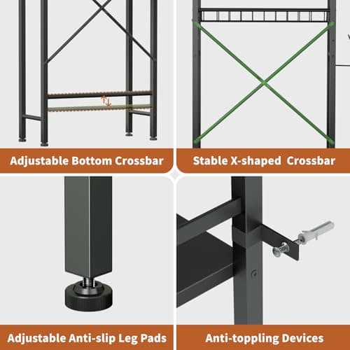 Black Over-The-Toilet Storage with 4 Tiers and 9 Hooks
