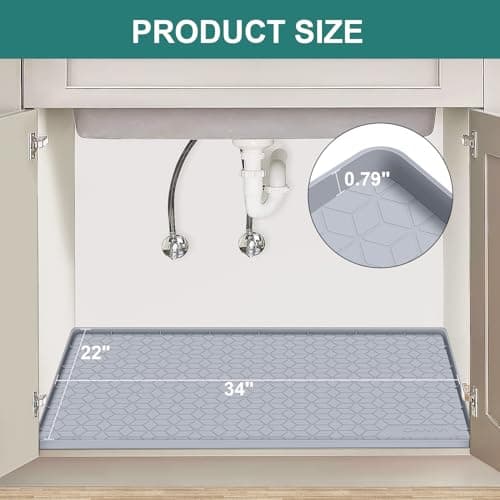 Waterproof Silicone Mat for Under Sink Kitchen & Laundry Cabinets Light Grey
