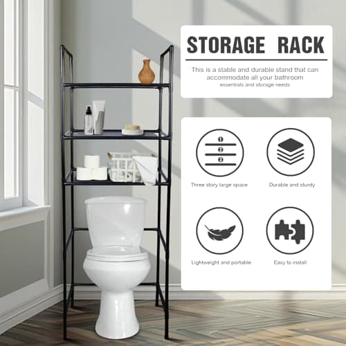 3 Tier Bathroom Organizer Freestanding Toilet Shelf - Black