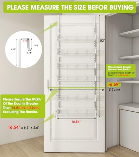White Heavy-Duty Over Door Pantry Spice Organizer - 6 Adjustable Baskets