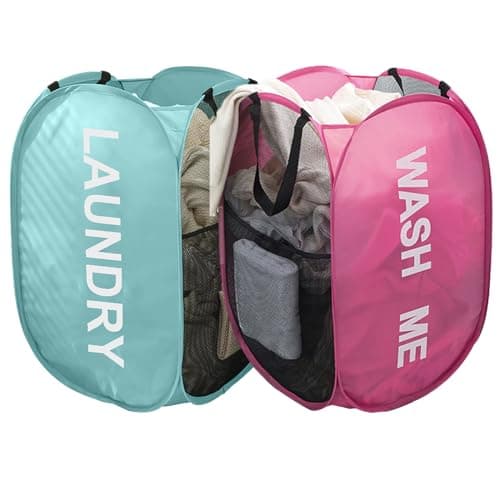 Larpur Pop Up Laundry Baskets, 2 Pack Mesh Hampers (Black + Gray)