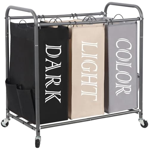 Heavy Duty Rolling Laundry Sorter Cart with Lockable Wheels, Black