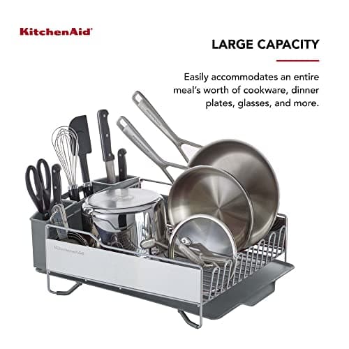 KitchenAid Rust-Resistant Full Size Dish Rack, Light Grey with Drain Board & Removable Caddy