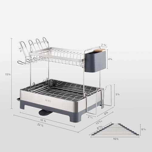 SUNLY Large 2-Tier Dish Drying Rack, 304 Stainless, Kitchen Counter Drain Board