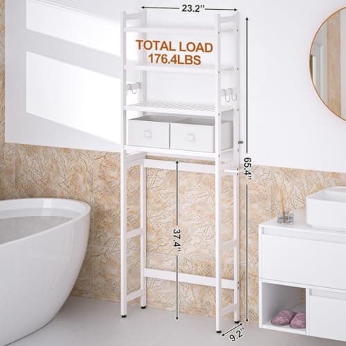 Bamboo Over-the-Toilet Organizer with Baskets & Hooks (White)