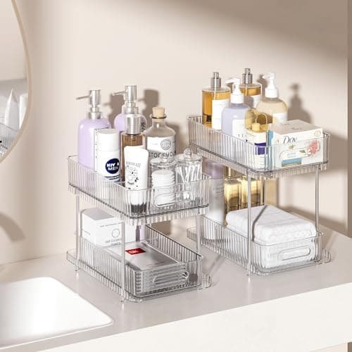 Delamu 2 Pack Bathroom & Kitchen Organizer, Snap-Lock Medicine Cabinet & Movable Divider