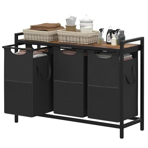 Heybly 3 x 12.5 Gal Laundry Baskets with Sorter for Laundry Room Storage Rustic HLH003SR