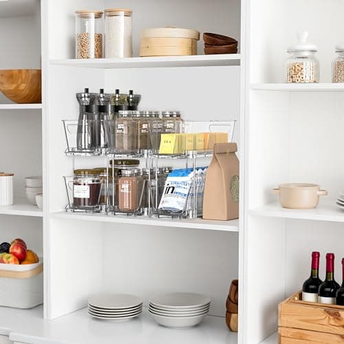 Clear 2-Tier Narrow Basket Drawer Organizer Cabinet Pull-Out