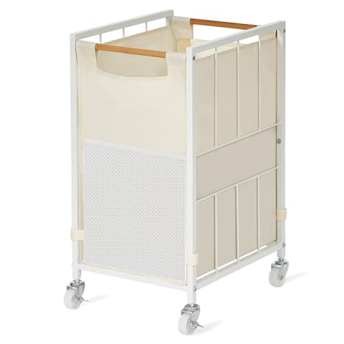 Black Laundry Hamper with Wheels & Adjustable Feet, 90L Liner & Mesh Pocket