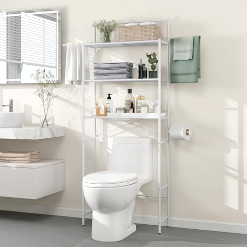 Black 3 Tier X-Bar Bathroom Organizer Above Toilet with 4 Hooks