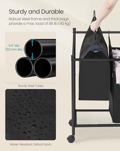 SONGMICS Rolling Laundry Basket with 4 Removable Bags, Ink Black URLS103B01