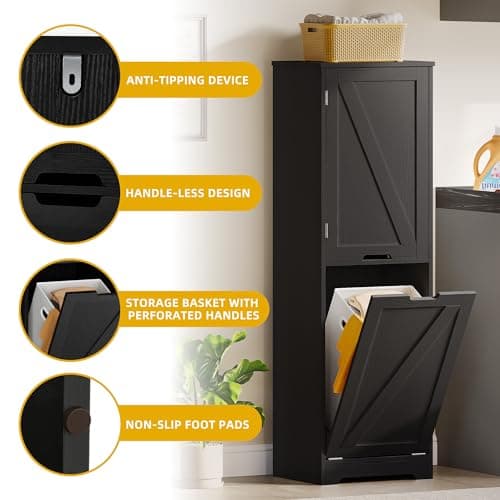DWVO Tall Laundry Cabinet - 53" Black Storage with Adjustable Shelves