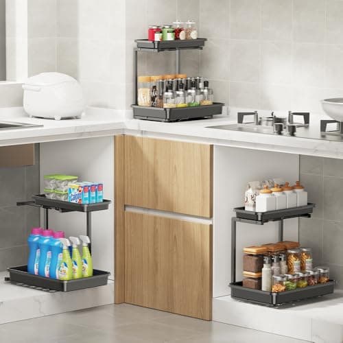 Sotfamily Black 2-Tier Under Sink Organizer, Upgraded Stability for Kitchen & Bathroom