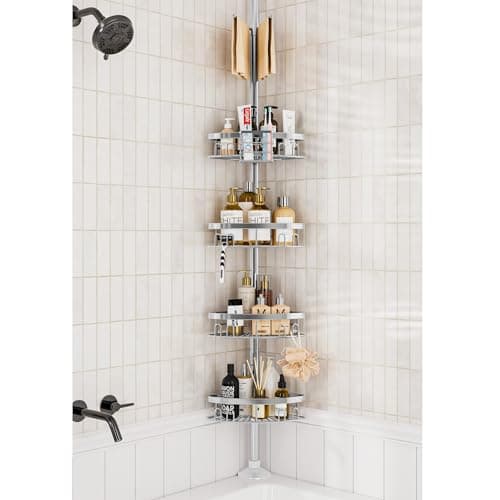 Rustproof Corner Shower Caddy with 4 Large Baskets & Adjustable Shelves (23.6-114.5")