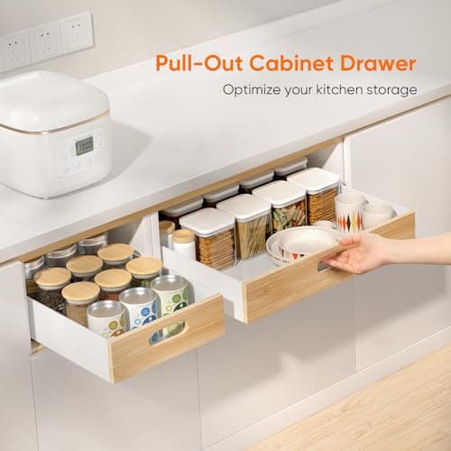 POKIPO Pull Out Drawer for Cabinet, Metal Slide Out Shelf with Adhesive Nano Film, 1 PCS Multi-Purpose Organizer for Kitchen, Pantry and Office