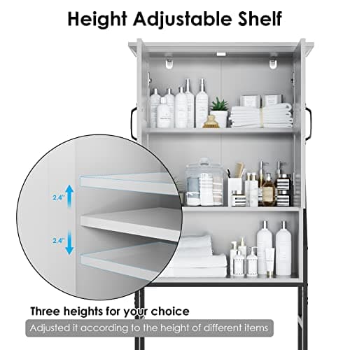 Gray Over the Toilet Organizer with Barn Doors and Storage Cabinet