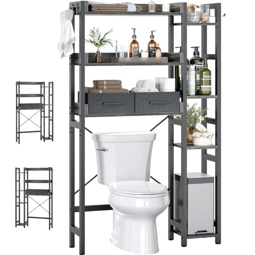 Rustic Brown 7 Tier Toilet Organizer with 2 Drawers & 4 Hooks