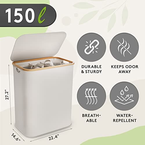 EDELFELD - Collapsible Laundry Hamper with Lid and 3 Sections [150L] - Removable Washing Bags - Large Freestanding Hampers for Laundry