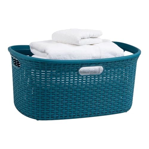 Ivory Wicker 40L Mind Reader Laundry Basket, Plastic Lid