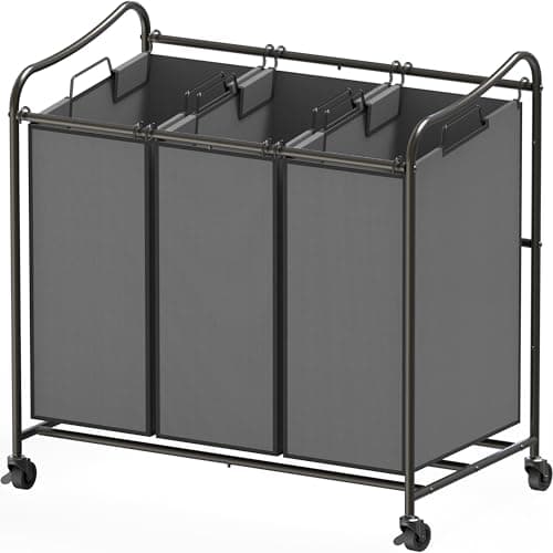 Heavy-Duty 3-Bag Laundry Sorter Cart, Chrome, Houseware