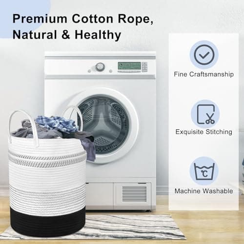 2-Pack Large Tall Rope Laundry Baskets, 58L & 28L Black, Living Room & Bedroom Storage