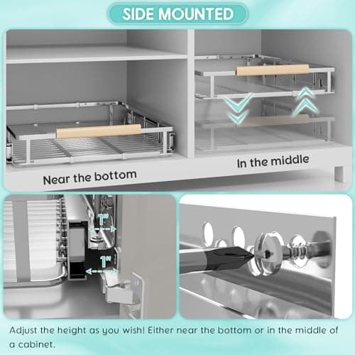 Adjustable Pull Out Cabinet Organizer for Kitchen and Bathroom - 2-Pack