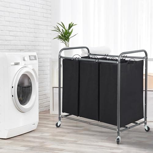 Heavy Duty Rolling Laundry Sorter Cart with Lockable Wheels, Black
