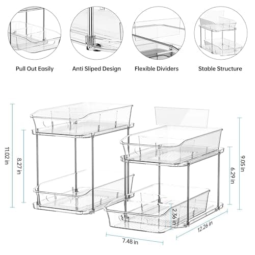 Delamu 2-Tier Clear Under Sink & Kitchen Pantry Storage Organizers