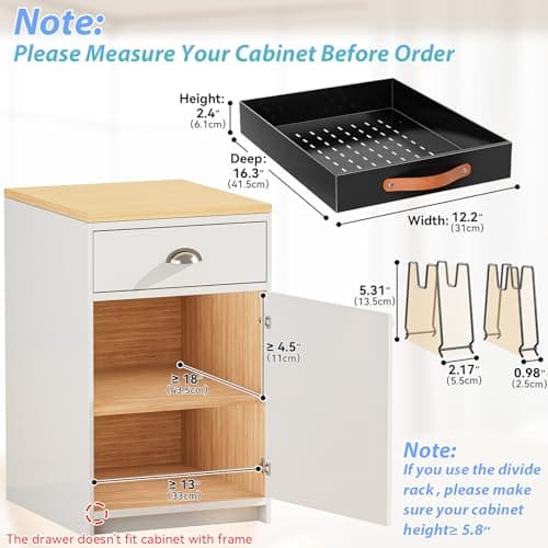OVICAR Adhesive Slide Out Drawer - 12.2" W x 16.3"D Kitchen Bathroom Storage