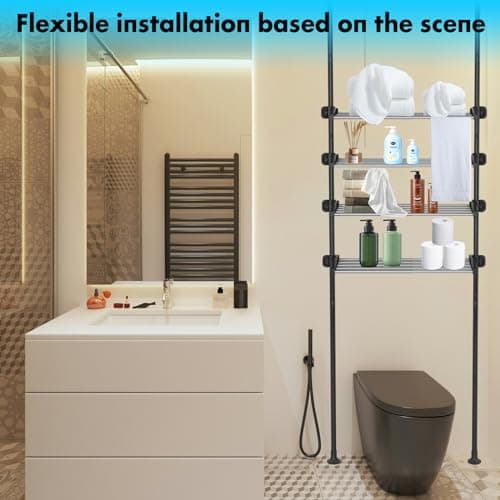 Black Adjustable 4-Tier Bathroom Organizer Over the Toilet Space Saver