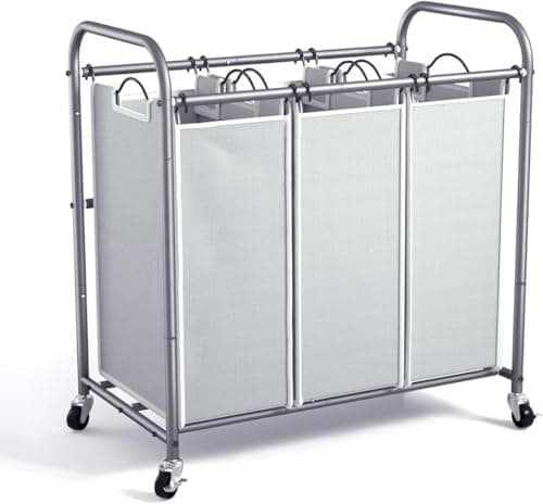 ROMOON 3-Compartment Laundry Sorter with Liners and Wheels – Space-Saving Apartment/Dorm Storage (Black)