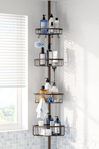 Stainless Steel 4-Tier Corner Shower Caddy - 47-121 Inch Adjustable Bath Rack - Silver
