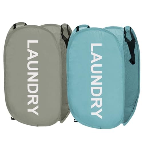 Larpur Pop Up Laundry Baskets, 2 Pack Mesh Hampers (Black + Gray)