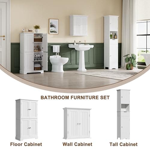 ChooChoo Toilet Wall Cabinet, Space-Saving Medicine Cabinet with 2 Doors & Shelves