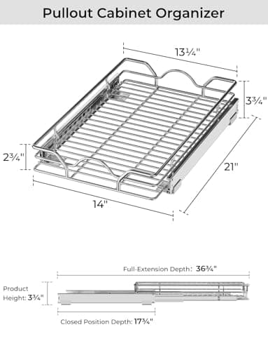 StorageWorks Slide Drawer Cabinet Organizer, Kitchen & Bathroom Pantry, 14" x 21", Chrome, Silver