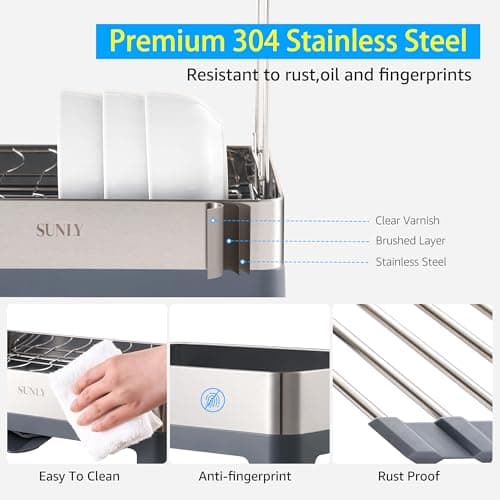 SUNLY Large 2-Tier Dish Drying Rack, 304 Stainless, Kitchen Counter Drain Board