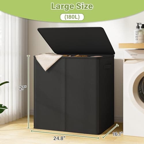 Raybee 180L Laundry Basket with Lid and 3 Sections
