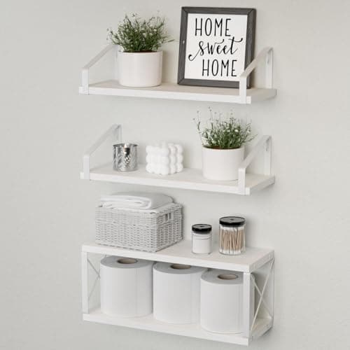 White Wall-Mounted Floating Shelves for Bedroom, Kitchen & Bathroom Storage