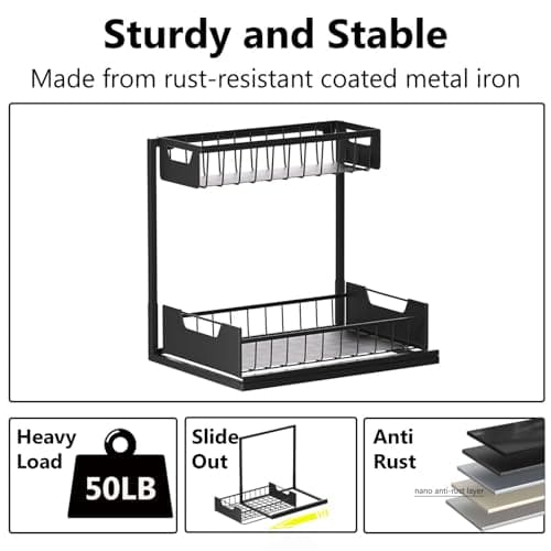 Black 2-Pack 2-Tier Metal Under Sink Organizer for Bathroom
