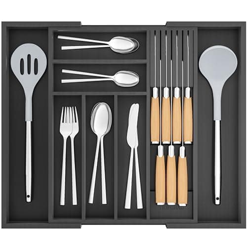 Expandable Bamboo Silverware Drawer Organizer for Kitchen