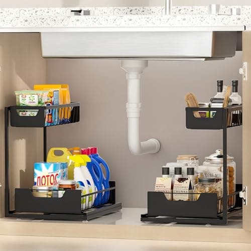 Black 2-Pack 2-Tier Metal Under Sink Organizer for Bathroom