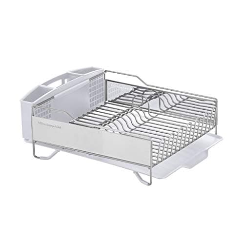 KitchenAid Rust-Resistant Full Size Dish Rack, Light Grey with Drain Board & Removable Caddy