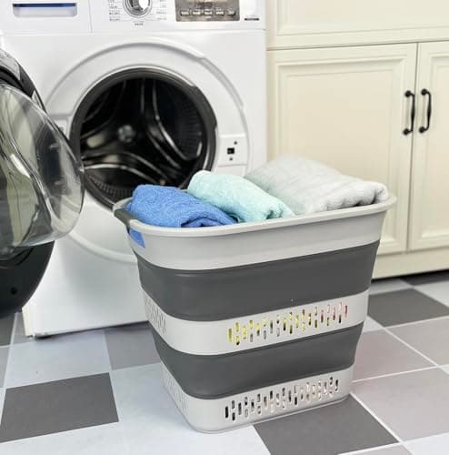 Sammart 40L Collapsible Laundry Basket - Space Saving Storage Container (1, Grey)