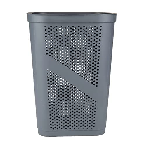 60L Slim Laundry Hamper with Lid, Ventilated Gray Plastic